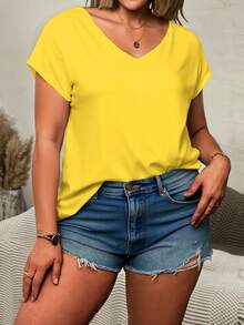 EMERY ROSE Camiseta casual de verano de talla grande para mujer con cuello en V y mangas cortas - Multicolor - Ver 7