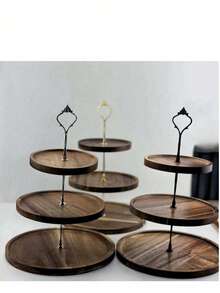 1-Piece Set Of Three-Layer Wooden Tray Cake Rack, Can Be Used As A Dining Plate, Bread Plate, Coffee Plate, Tea Plate, Made Of Solid Wood Material, Suitable For Halloween And Christmas Gift Gatherings - Multicolor - View 6