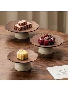 1 Khay đựng trái cây chân cao kiểu cổ điển đơn giản, khay đựng bánh ngọt ăn nhẹ hình hoa cho tiệc trà chiều, khay đựng các loại hạt khô, khay đựng trái cây sấy khô, đĩa trang trí không khí ngày lễ tình nhân, thích hợp cho gia đình, nhà hàng, văn phòng, phòng trà. - Đồ gốm + nâu - Xem 1