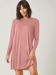 RueChic 純色T恤洋裝 - 卡其色 - 查看 3