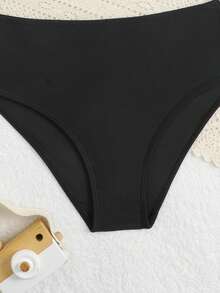 SHEIN 少女豹纹比基尼套装，针织面料，圆领，可调节肩带，时尚休闲优雅泳装，适合游泳、海滩、泳池、夏季度假、派对等场合。 - 黑色 - 查看 7