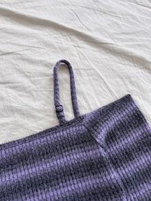 Soleia 女士V领渐变色交叉露肩短款上衣，扭结下摆针织短款上衣 - 紫色 - 查看 4