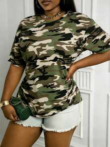 Maweii 大码女式迷彩圆领短袖T恤 - 彩色 - 查看 5
