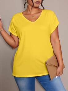 EMERY ROSE Camiseta casual de verano de talla grande para mujer con cuello en V y mangas cortas - Multicolor - Ver 3