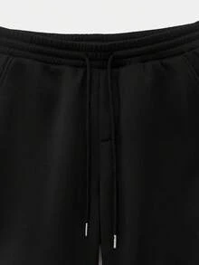 Manfinity Unisex Men's Crew Neck Graphic Long Sleeve Sweatshirt And Drawstring Waist Shorts 2-Piece Casual Set - Black - View 5