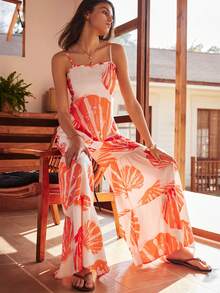Lullawish Bohemian Casual Style Vacation Pajamas Set, Can Be Worn Outdoors, Ocean Shell Print Loungewear Set For Women - Multicolor - View 6