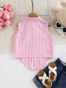 Emery Rose Kids Áo kiểu không tay bèo nhún viền gấu, chất liệu dệt sọc, dành cho bé gái, phong cách thường ngày. - Hồng - Xem 2