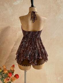 Soleia 春夏新款休闲度假西部海滩婚礼宾客着装毕业早午餐圣帕特里克节春假复活节音乐节优雅波西米亚热带佩斯利印花系带女式背心 - 彩色 - 查看 2