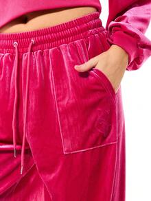 BABYPHAT Wide Leg Velour Joggers With Rhinestones Relaxed Fit Drawstring Waistband Luxurious Soft Texture Comfortable Loungewear Casual Pants - Pink - View 4