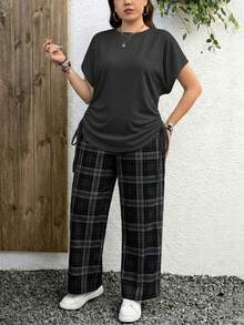 EMERY ROSE Bộ đồ 2 món phong cách tối giản thường ngày với họa tiết da báo, thích hợp cho mùa hè. - Màu xám đen - Xem 6