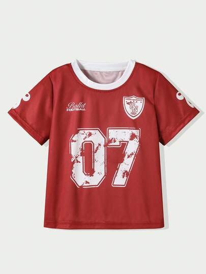 Casuvi Kids Girls' Casual Versatile Big Number 07 Print Round Neck Short Sleeve Cropped T-Shirt, Loose Fit Comfortable, Suitable For Spring, Summer, Autumn, Daily Wear, Birthday Party, Campus Activities, Family Gathering, Formal Occasions