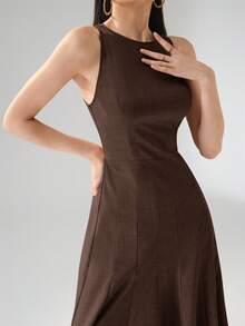 Heiryn Đầm dài in họa tiết ô dù, kiểu dáng thường ngày, thích hợp cho nữ đi làm. - Cà phê nâu - Xem 6
