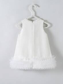 SHEIN Glamorique Kids 女婴优雅蝴蝶结3D花朵装饰无袖连衣裙，适合花童、婚礼、派对、生日、度假、夏季拍照等场合 - 白色 - 查看 2