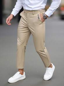 Manfinity Mode Men's Casual Pocketed Button Closure Versatile Commute Suit Pants, Formal, Ceremony - Khaki - View 3