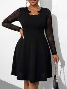 Chikora 大码女式金属装饰连接优雅腰部聚拢派对连衣裙 - 黑色 - 查看 6