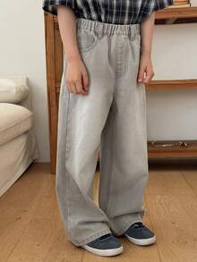DAZY 男童弹力腰带口袋阔腿宽松休闲牛仔裤 - 灰色 - 查看 4