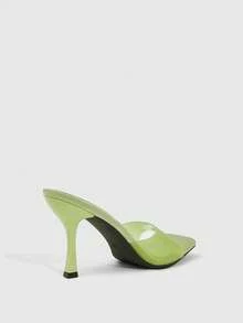 CUCCOO SZL Sandalias de tacón alto minimalistas de punta cuadrada de material de PVC verde para mujer, diseño de color brillante, adecuadas para ir al trabajo, citas, reuniones, fiestas, bodas y otras ocasiones - Verde 4 - Ver 6