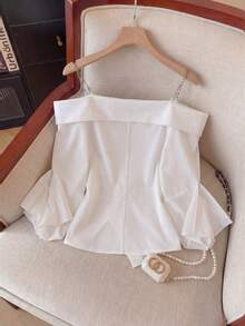 Everyssa 女士纯色简约休闲吊带衬衫 - 白色 - 查看 2