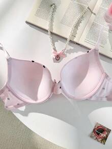 PetitDoll 1 chiếc quần lót nữ in hình trái tim, kiểu dáng thường ngày, có nơ trang trí. - Hồng - Xem 7