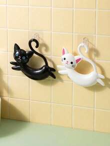 Joivida Cartoon Cat Pattern Towel Rack - No Drill Wall Mount, Plastic Storage Hooks, Bathroom Organizer For Towels & Accessories, Adhesive Wall Hanger, Cute Home Decor, Waterproof Shelf, Space Saving Kitchen Bath Storage - Multicolor - View 2