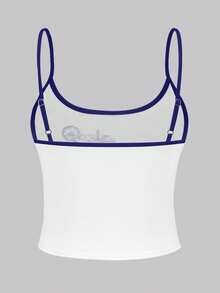 SHEIN Women's Summer Fashion Letter Pattern Contrast Trim Cropped Camisole - Multicolor - View 2