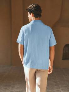 HIMLAND 男士梭织休闲宽松短袖POLO衫 - 淺藍色 - 查看 4