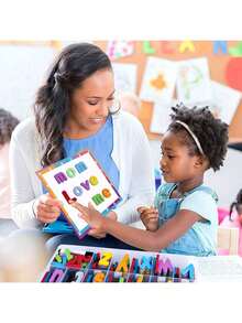 MINKOJA 114/234 Pieces Back To School Season Magnetic Alphabet Double-Sided Panel, Upper And Lower Case Foam Letters ABC Fridge Magnet, Educational Toy Set Classroom Children To Learn Spelling, With Magnetic Board And Storage Box - Multicolor - View 2