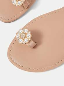 CUCCOO HITCHD Women's Pearl Decorated Round Toe Flat Sandals Wedding Shoes Summer Shoes Bride Shoes - Baby Pink - View 4