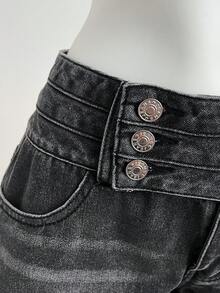 Elamini Women's Summer Washed Slant Pocket Denim Shorts - Black - View 5