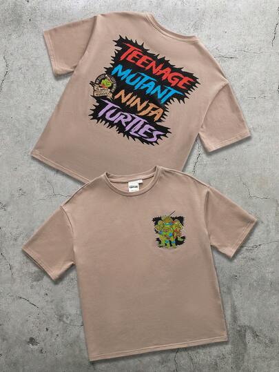 TEENAGE MUTANT NINJA TURTLES | SHEIN 男童休闲卡通字母印花短袖T恤，夏季