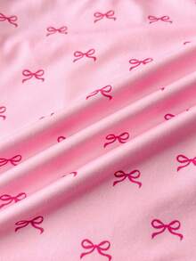 Teen Girls Spring & Summer Valentine's Day, Home, Clean Girl/American BM Style, Lace Ruffle Bow Pink Bow Camisole And Shorts Button Set - Pink - View 6