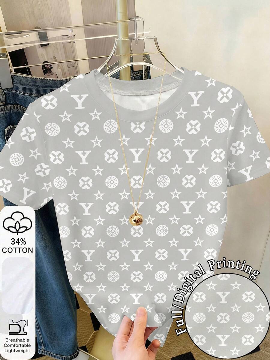 Resyla Women's Letter Print Round Neck Short Sleeve Casual T-Shirt - Multicolor - View 1