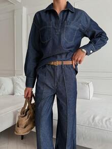 Dazy-Less Women's Casual Top And Jeans Set - Blue - View 4