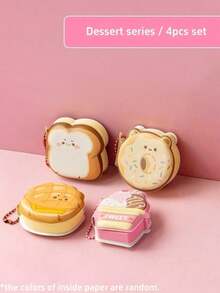 1/4pcs Stress Relief Memo Pad, Cute Dessert & Beverage Game Series Mini Notebook With Hanging Decoration, Adorable Portable Design, Office/School Student Gift, Back To School Supplies - Multicolor - View 15