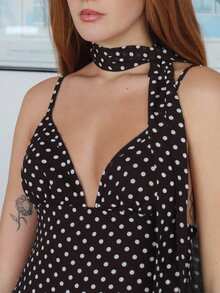 SILVIA DI SANTO 女士性感波点印花露背吊带连衣裙，夏季派对 - 棕色 - 查看 5