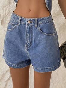 TRNVIE Women's Casual Loose Fit Denim Shorts With Pockets - Medium Wash - View 5