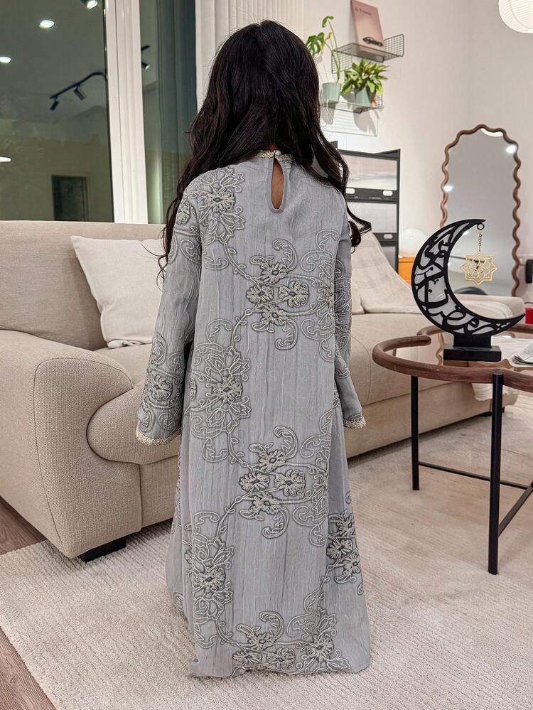 Girls V-Neck Long Sleeve Mid-Length Dress, Spring/Summer New Arrival