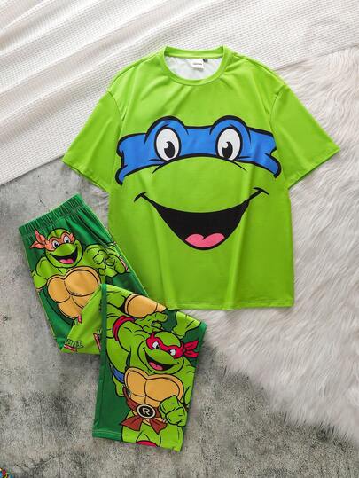 TEENAGE MUTANT NINJA TURTLES | SHEIN Men's Crew Neck Short Sleeve T-Shirt And Pants Pajama Set, Teen Mutant Turtles