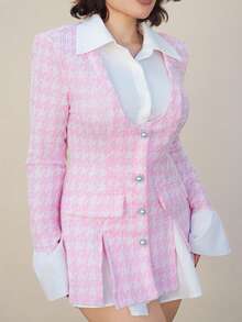 Lupita Cardoza Women's 2 In 1 Pink Waist-Cinching Long Sleeve Flounced Lightweight Blazer , Business Casual, Office Wear , Elegant, College Students In Fall/Winter - Pink - View 5