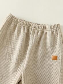 SHEIN 2件套幼儿男童休闲可爱短袖T恤和裤子套装，春夏男婴服装 - 卡其色 - 查看 5