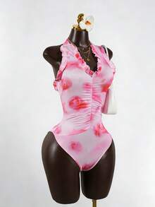 SaltGleam SaltGleam 粉色扎染性感露背吊带连体衣，适合海滩度假 - 粉色 - 查看 1