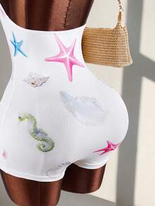 Amplova 2026 New Vacation Strapless Ocean Element Print Strapless Waist-Cinching Women's Jumpsuit - White - View 7