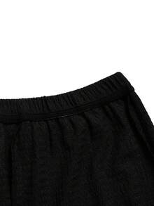 SHEIN 少女蝴蝶结罗纹印花T恤和打底裤两件套，休闲日常时尚百搭 - 黑色 - 查看 5