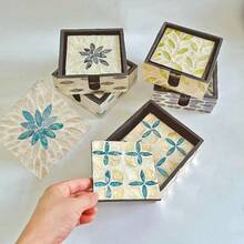 Cirelle Handcrafted Seashell Coaster Set - Southeast Asian Style Heat-Insulating Mat For Cups & Bowls, Boho Table Decor & Unique Gift - Multicolor - View 9