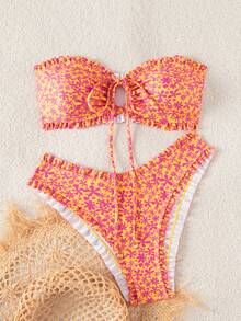 Swim Mod Bộ bikini mùa hè mới gợi cảm, tối giản, họa tiết hoa, buộc dây, hở lưng dành cho nữ, thích hợp cho kỳ nghỉ biển. - Nhiều màu - Xem 5