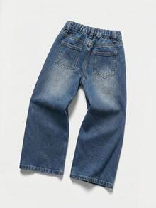 Young Boy Casual Versatile Pockets Loose Fit Denim Pants - Dark Wash - View 2