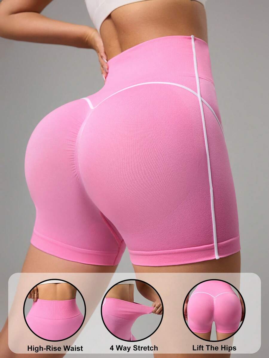 Sovereign Charm Pantalones cortos deportivos casuales de mujer con cintura alta y rayas de contraste - Rosa - Ver 1