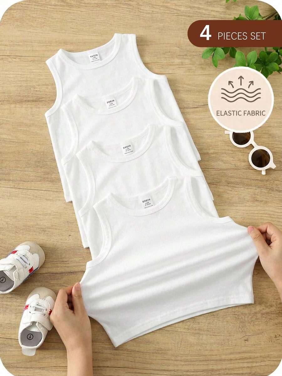 SHEIN (4 Packs)Kids Tween Boy Casual Simple Comfortable Vest, Stylish And Suitable For Spring And Summer