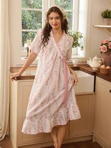 SHEIN 宽松浪漫碎花褶皱睡裙，夏季 - 彩色 - 查看 6