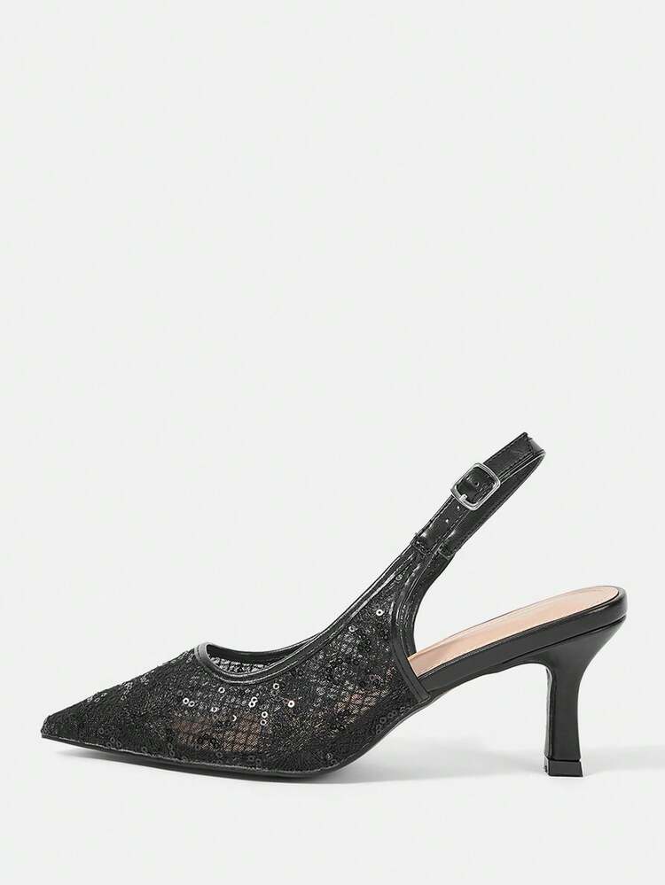 CUCCOO HITCHD Women Shoes Summer New Embroidered Lace Pointed Kitten Heel Elegant Romantic Apricot Lace Mesh Women's High Heel Shoes Slingback Dress Shoes Bridal Shoes Dating Elegant Wear Wedding Season Dinner Wedding Shoes Summer Shoes Bride Shoes